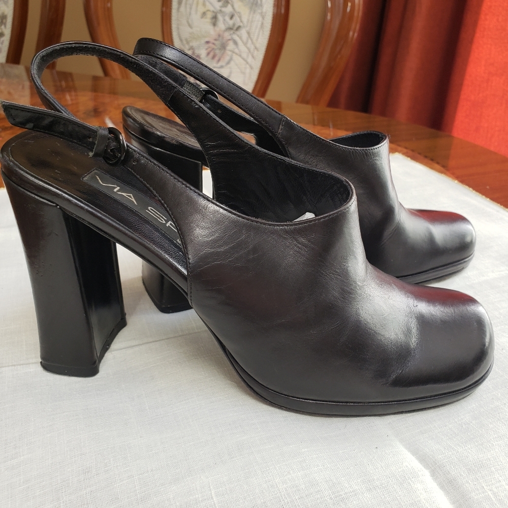 VIA SPIGA Black Leather Slingback Sandals Size 6